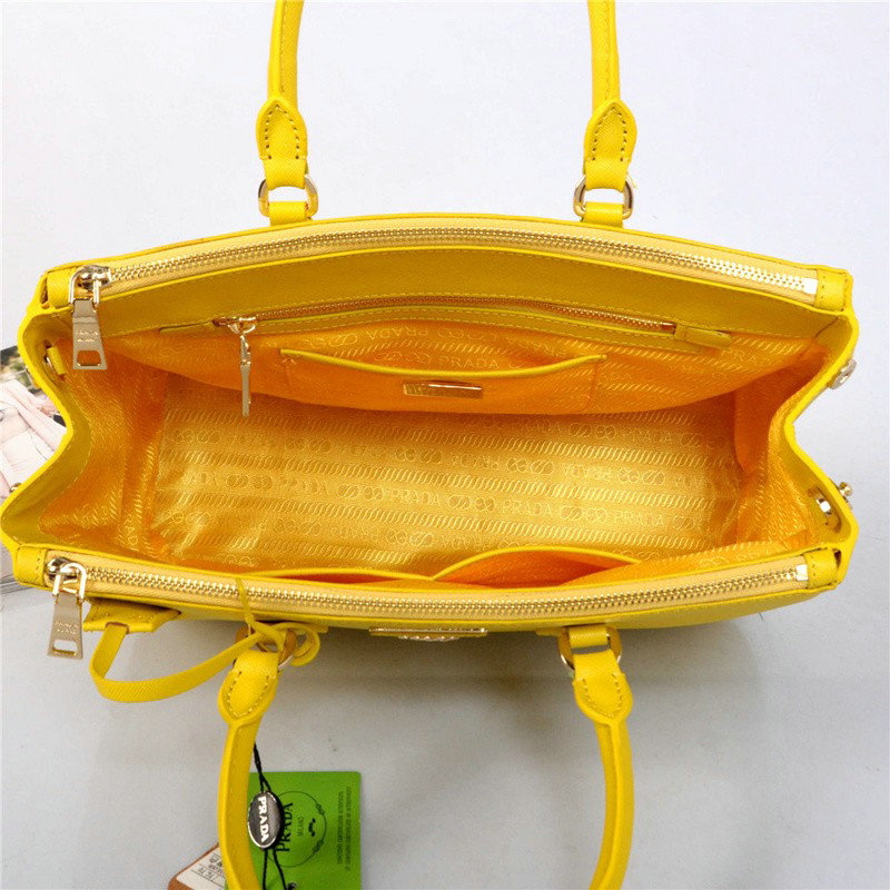 2014 Prada saffiano calfskin 30cm tote BN1801 yellow - Click Image to Close